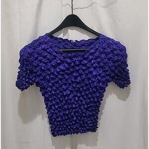 FC Short Sleeve Popcorn Bubble Crinkle Shirt In Purple Women's One Size Y2K